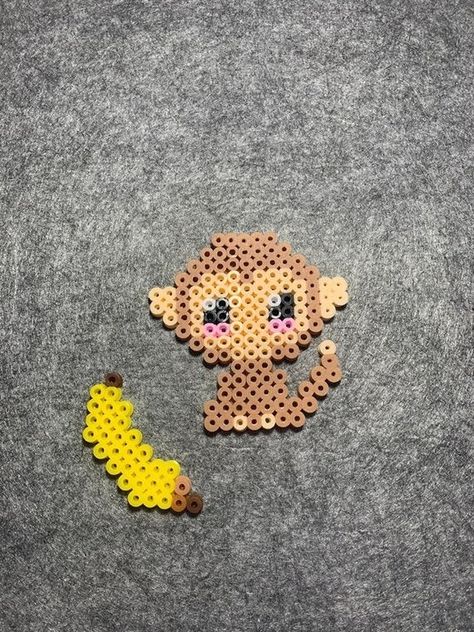 Perler Beads Monkey, Fuse Bead Animals, Perler Bead Animals, Perler Beads Animals, Hama Beads Animals, Melty Bead Designs, Hamma Beads Ideas, Easy Perler Beads, Melty Bead Patterns