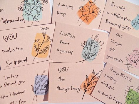 Encouragement cards, Mental health cards, Daily affirmation cards, Valentines day #AffirmationCards #PositiveVibes #SelfLove #DailyAffirmations Notes For Friends, Encouragement Notes, Compliment Cards, Emotions Activities, Lunch Notes, Gratitude Cards, Motivational Cards, Notes Gift, Cards For Kids