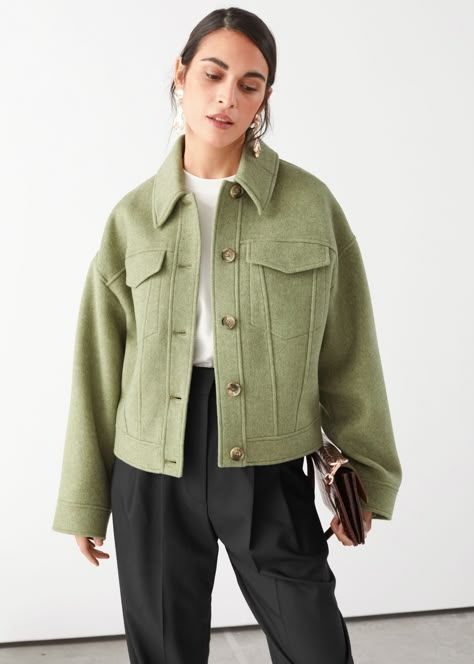 Trouser Outfits, Wool Blend Jacket, Fall Jackets, 가을 패션, Fashion Story, Mode Inspiration, Green Jacket, Wool Jacket, Who What Wear