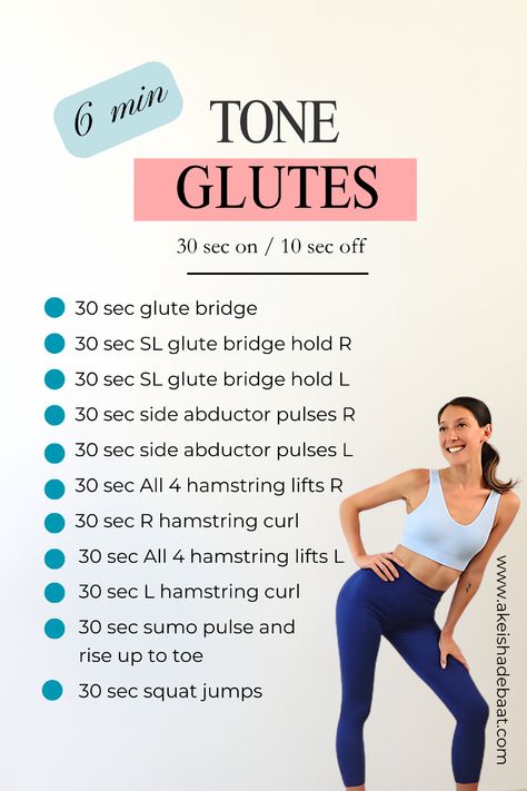 Tone up the glutes with this 6  min booty burn! 

have fun 

For more easy to follow - at home workouts check out my YouTube Page Toned Glutes, Glute Muscles, Hamstring Curls, Efficient Workout, Toned Legs, Glute Workout, Glute Bridge, Jump Squats, Quick Workout