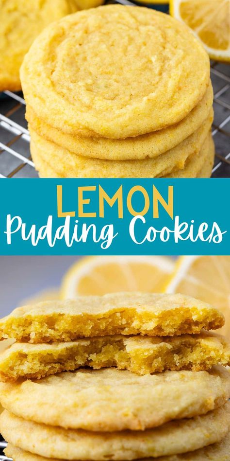 Lemon Pudding Cookies are a soft lemon cookie that stays soft for days with tons of lemon flavor! Lemon Pudding Cookies, Lemon Pudding Dessert, Lemon Pudding Recipes, Jello Cookies, Pudding Cookies Recipes, Lemon Cookies Easy, Lemon Cookie, Gooey Chocolate Chip Cookies, Crazy For Crust