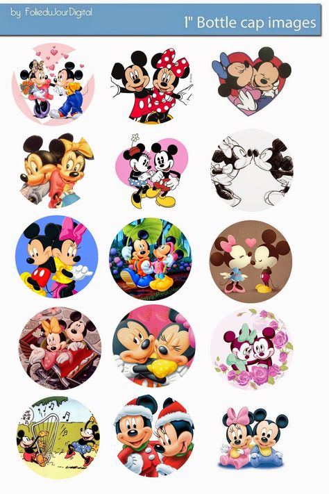 Free Bottle Cap Images: Mickey and Minnie free digital bottle cap images 1" Bottle Cap Projects, Bottle Cap Jewelry, Bottle Cap Necklace, Etiquette Vintage, طابع بريدي, Bottle Cap Art, Images Disney, Magnet Crafts, Bottle Cap Crafts