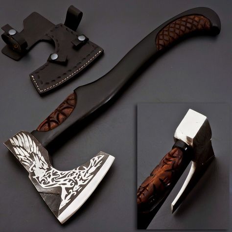 Custom Made Forged Carbon Steel Tomahawk Viking Axe Wood handle leather sheath Pretty Knives, Blacksmith Shop, Mens Toys, Homemade Fudge, Nails Today, Best Gifts For Him, Outdoor Knife, Rose Wood, Cool Swords