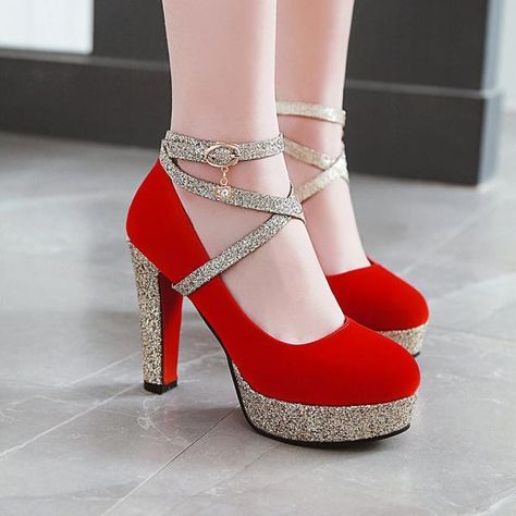 Luulla - Shopping Cart High Heels Prom, Pinterest Pretty, High Heels For Prom, Ankle Strap Chunky Heels, Heels Prom, Women High Heels, Club Office, High Heel Platform, Heels High