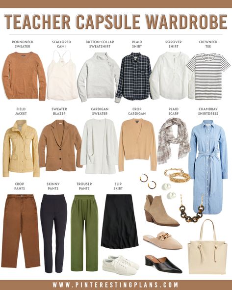 Teacher Fall Capsule Wardrobe 2021 - Pinteresting Plans Choir Teacher Outfits, Outdoorsy Business Casual Women, Teacher Winter Outfits Elementary, Teacher Aesthetic Outfit, Teacher Appropriate Outfits, Casual Teacher Outfits, Teacher Capsule Wardrobe, Teacher Outfit Ideas, Winter Teacher Outfits