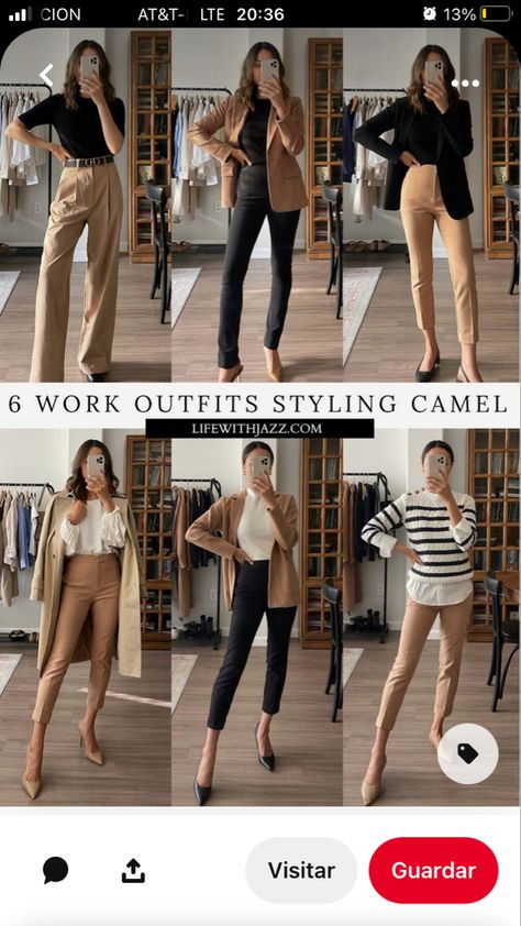 Camel Trousers Outfit, Trousers Outfit Work, Capri Pants Outfits, Camel Outfit, Outfit Work, Trouser Outfit, Ideas Outfit, Office Outfits, Pants Outfit