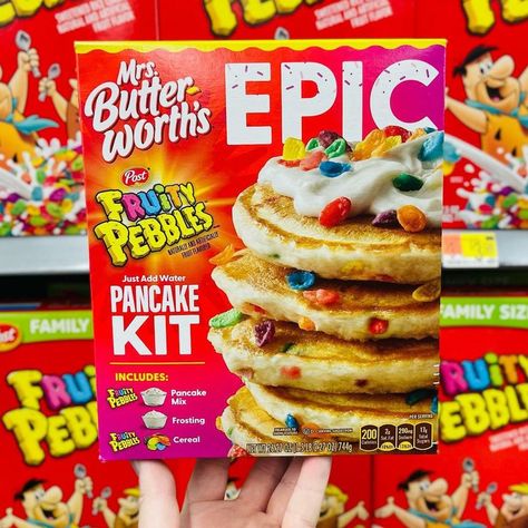 Mrs. Butterworth’s Is Making New Fruity Pebbles Pancake Mix and Syrup for the Best Breakfast Mrs Butterworth, Fruity Pebble, Fruity Pebbles Cereal, Pebbles Cereal, Flavored Pancakes, Fresh Snacks, Breakfast Recipes Sweet, Food Inc, Birthday Breakfast