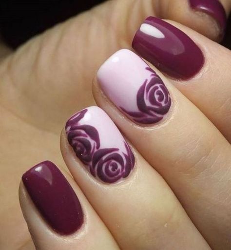 exeptional french nails ideas burgundy pink flowers Rose Nail Art, Floral Nail Designs, Her Nails, Floral Nail Art, Burgundy Nails, Rose Nails, Super Nails, Spring Nail Art, Short Nail Designs