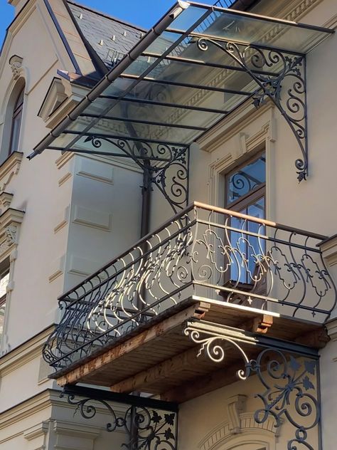 Wrought Iron Awning, Wrought Iron Window Boxes, Wrought Iron Balcony, Mediterranean House Designs, Dirty Kitchen Design, Window Grill Design Modern, Window Balcony, Wrought Iron Design, Terrace Decor