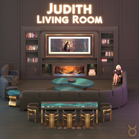 The Sims 4 Living Room, Living Room Theater, Sims 4 Living Room, Taurus Design, Living Room Sims 4, Sims 4 Cc Furniture Living Rooms, Sims Lookbook, Room Theater, Mods Sims 4