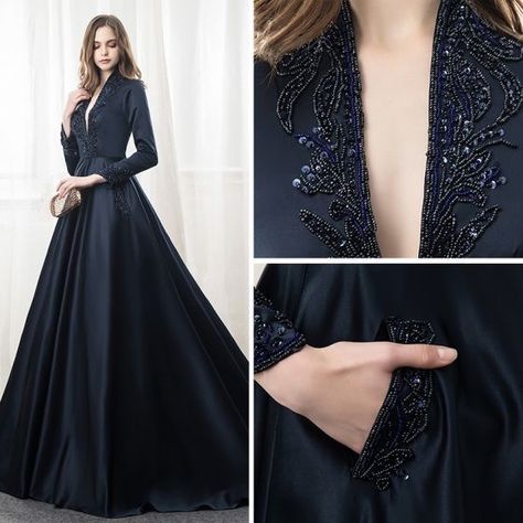 Prom Dress Two Piece, Prom Dress Black, Blue Evening Dresses, Fantasy Gowns, فستان سهرة, Chapel Train, High Neck Long Sleeve, Black Wedding Dresses, Fantasy Dress