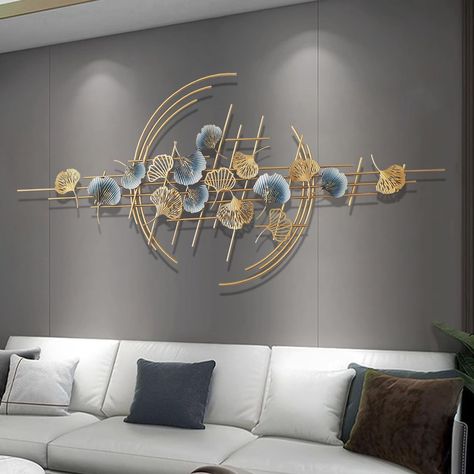 Ainydie 3D Room Metal Wall Decor, Large Handmade Gold Ginkgo Leaves Decorative Wall Sculpture, Modern Wall Art for Living Room Bedroom Kitchen,150x69cm Decorative Wall Sculpture, Focal Wall, Inexpensive Home Decor, Outdoor Living Room, White Living Room, Family Room Design, Living Room Style, Handmade Gold, Small Living Room