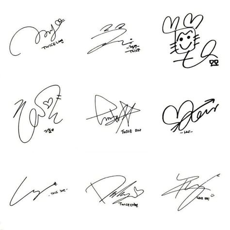 Kpop Idol Autograph, Twice Signature Wallpaper, Idol Signature Ideas, Kpop Idol Signature, Kpop Signature, Twice Signature, Cute Signature Ideas, Idol Signature, Hand Lettering Worksheet