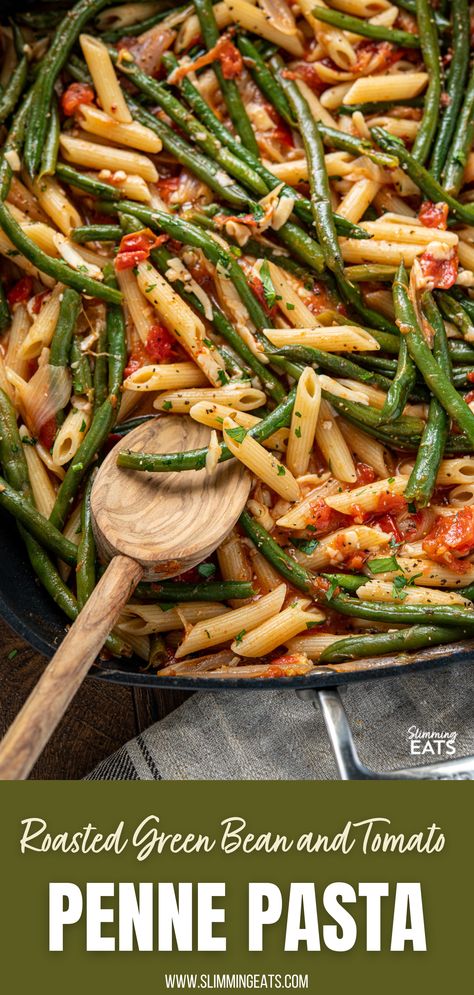 Tomato Penne Pasta, Fresh Green Bean Recipes, Pasta With Green Beans, Easy Dinner Party Recipes, Healthy Green Beans, Green Bean Dishes, Slim Kitchen, Beans And Tomatoes, Hunger Pangs