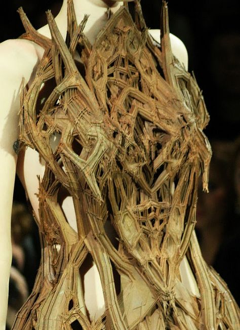 Bark Corset, Bark Armor, Wood Corset, Cathedral Dress, Art Corset, Iris Van Herpen, Body Adornment, Post Apocalypse, Tree Bark