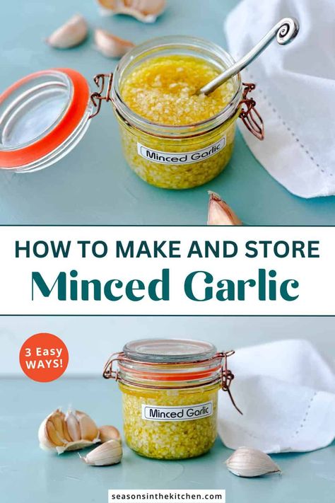 Learn the easiest way to make and store minced garlic at home! Using fresh garlic cloves, a sharp knife, and olive oil, you can create this flavorful ingredient to boost your recipes. We'll guide you through peeling, mincing, and storing in an airtight container to keep it fresh. Visit our site for step-by-step instructions and tips! Roasted Minced Garlic, How To Can Minced Garlic, Minced Garlic Diy, How To Store Minced Garlic, Minced Garlic In Olive Oil, What To Do With Lots Of Garlic, Homemade Minced Garlic, How To Make Minced Garlic, Storing Garlic Cloves