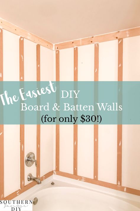 Transform An Entire Room For Super Cheap By Adding Interior Board And Batten From MDF Board Board And Batten Wall Diy Cheap, Board And Batten Walls Bathroom, Board And Batten On A Budget, Cheapest Board And Batten, Cheap And Easy Board And Batten, Inexpensive Board And Batten, Cheap Wood Accent Wall, Board And Batten Entire Wall, Board And Batten Mobile Home Walls