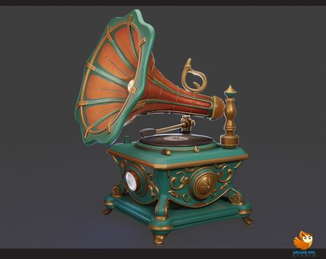 ArtStation - Stylized gramophone Gramophone Art, Potion Room, Stylized Texture, Circus Tents, Blender Modeling, Stylized 3d, Props Concept, Environment Props, Blender Models