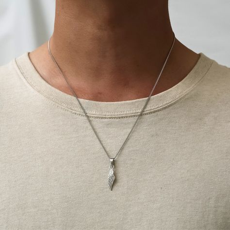 Etsy Jewellery, Silver Chain Pendant, Mens Silver Jewelry, Pendant For Men, Silver Chain For Men, Necklace Mens, Mens Necklace, Silver Wings, Wing Necklace