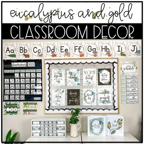 Gold Classroom Decor, Nature Inspired Classroom, Calming Classroom Decor, Class Birthday Display, Calming Classroom, Elementary Classroom Themes, Calm Classroom, Boho Rainbow Classroom, Classroom Decor Bundle