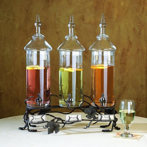 847 Vineyard 1 Gallon Triple Beverage Server Vineyard Wedding Theme, Glass Beverage Dispenser, Beverage Server, Serveware Set, Beautiful Cake Stands, Wrought Iron Decor, Beverage Tub, Beverage Dispensers, Beverage Dispenser