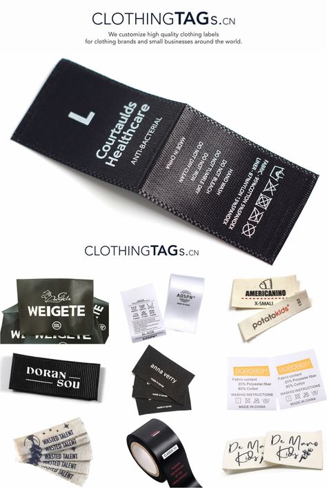 We provide a full range of clothing labels to meet all your custom label needs. Ironing or Sewing? Cotton labels or Satin labels? Or woven labels, hang tags, stickers, etc. Mail: Info@ClothingTags.cn Tel: +8619936424010 WhatsApp: +8619936424010 #PrintedFabricLabels #SizeLabels #washlabels #Carelabels #clothinglabels #labels #clothing #fashion #logo #fabriclabels #label #accessory #custom #fabric #print #printedfabric #printfabric #fabriclabel #clothes #washinglabels #PrintedLabels #Cotton Lables Idea Clothing, Label Tag Clothing, Shirt Label Design Clothing Tags, Clothes Tag Design Label, Brand Label Clothing Tag Design, Fashion Business Plan, Branded Shopping Bags, Labels Clothing, Washing Labels