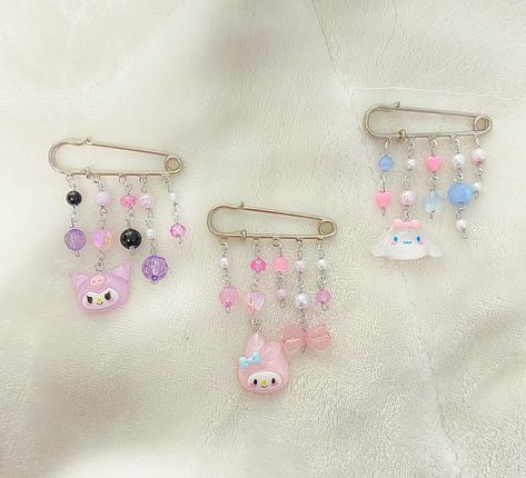 Sanrio-inspired safety pin bag charms 🩷 #jewelry #smallbusiness #designer #fairycore #cottagecore #necklace #silver #necklaces #cute #pink Cottagecore Necklace, Necklaces Cute, Pin Bag, Bag Pins, Women's Bags By Shape, Fairycore Cottagecore, Bag Charms, Hello Kitty Wallpaper, Fairy Core