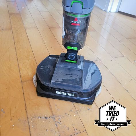 We Tested the Bissell SpinWave + Vac All-in-One Powered Spin-Mop and Vacuum Vacuum Mop Combo, Television Console, Bissell Vacuum, Spin Mop, Mop Pads, Pet Stains, Dirty Water, Family Handyman, Carpet Cleaners