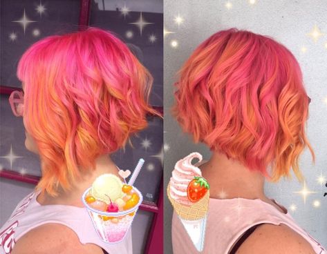 Pink and orange hair inspiration Keywest Kitten, Dreads Short Hair, Pink And Orange Hair, Pink Short Hair, Pink Dreads, French Hair Pin, Sunset Hair, Hair Forks, French Twists