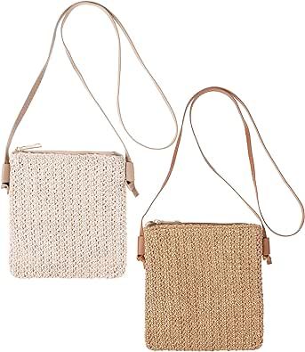 Sweetude 2 Pcs Straw Beach Bag for Women Summer Woven Straw Purse Cute Shoulder Straw Crossbody Handbags for Women Girl Girl Vacation, Straw Purse, Straw Beach Bag, Woven Bags, Straw Clutch, Purse Cute, Dark Coffee, Crossbody Handbags, Purses For Women