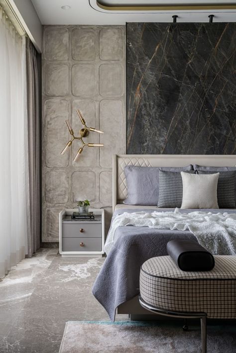 Look behind the luxe lifestyle of this quirky Mumbai home - Architect and Interiors India St Laurent Marble, Institutional Design, Cot Design, Modern Luxury Bedroom Design, Bed Panel, Marble Bedroom, Luxe Living Room, Hotel Ballroom, Luxe Bedroom