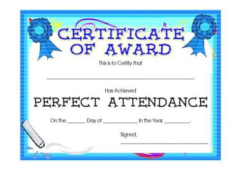 Perfect Attendance Certificate Template (4) - TEMPLATES EXAMPLE | TEMPLATES EXAMPLE Classroom Awards Certificates, School Award Certificates, Perfect Attendance Award, Perfect Attendance Certificate, Certificate Of Recognition Template, Attendance Certificate, Classroom Awards, Free Gift Certificate Template, Teacher Awards