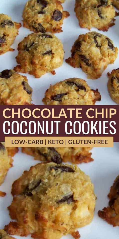 Coconut Flour Chocolate Chip Cookies, Flourless Chocolate Chip Cookies, Galletas Keto, Coconut Flour Cookies, Coconut Chocolate Chip Cookies, Baking With Coconut Flour, Coconut Flour Recipes, Keto Cookie Recipes, Coconut Chocolate