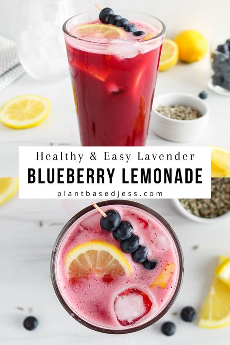 View on a tall glass of blueberry lavender lemonade. Lavendar Recipe, Blueberry Lavender Lemonade, Lavender Milk Tea, Blueberry Kombucha, Lemonade Truck, Lavender Drink, Healthy Teas Recipes, Blueberry Drinks, Plant Based Meal Prep