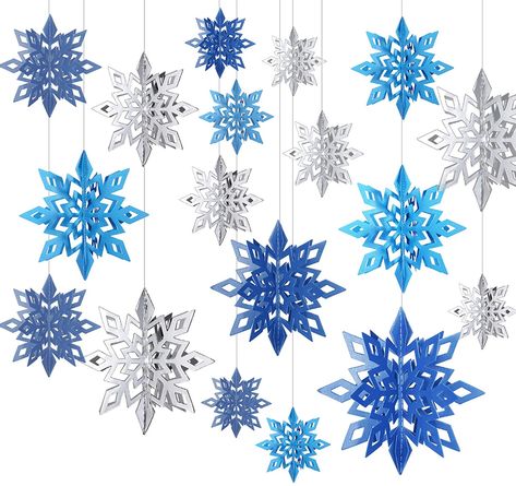 Amazon.com: WILLBOND 18 Pieces 3D Hollow Christmas Winter Hanging Snowflakes Decorations Glittery Large Snowflake Pendant Garlands for Christmas Wedding Home Party Decoration (Silver, Light Blue, Dark Blue) : Home & Kitchen Hanging Snowflakes, Winter Wonderland-party, Christmas Snowflakes Decorations, Winter Wonderland Decorations, 3d Snowflakes, Blue Christmas Decor, Snowflake Garland, Winter Wonderland Party, Snowflake Pendant