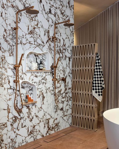 A stunning space created by @timneve featuring our Pulp and Terrae collections alongside our Celosia breeze block! 📷 @atelier_photography #breezeblock #celosia #bordeaux #marble #porcelain #terracotta #tiles #interiors #designerbathroom #bathtub #newcastle #home #bathroom #interiorstyle #italiantiles #dilorenzotiles Master Ensuite, Terracotta Tiles, Home Bathroom, Newcastle, Instagram A, Marble, Porcelain, Created By, Design