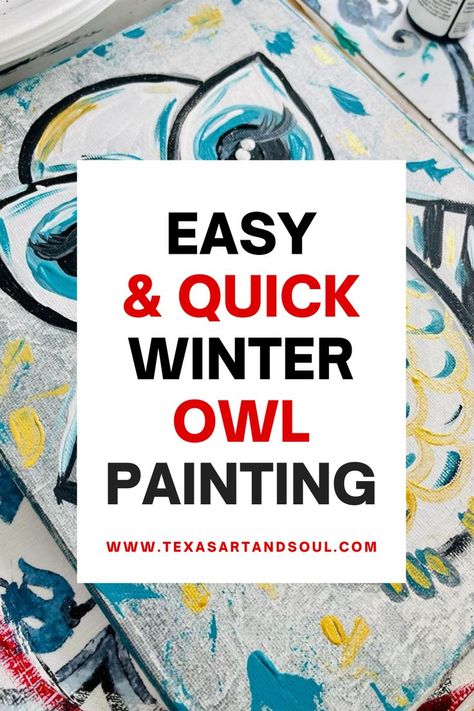 In this step-by-step acrylic painting tutorial you will learn how to paint this adorable winter owl. With just 5 acrylic paint colors and 30 minutes you can have this owl painting on canvas complete! You could pick colors to match your decor or use the same acrylic paint colors I did! Owl Paintings On Canvas, Quick Acrylic Painting, Owl Canvas Painting, Owl Paintings, Owl Tutorial, Acrylic Paint Colors, Painting Step By Step, Paint Tutorial, Winter Owl