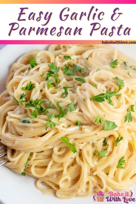 My easy garlic Parmesan angel hair pasta recipe is rich, buttery, and the ultimate dinner for any garlic lover! Sauteed garlic in a creamy Parmesan sauce coats delicate angel hair pasta and makes a rich comfort food your whole family will enjoy! BakeItWithLove.com #bakeitwithlove #sidedish #pasta #easyrecipe #angelhair Angelhair Pasta Recipes, Parmesan Angel Hair Pasta, Angel Hair Pasta Recipe, Parm Pasta, Homemade Chicken Alfredo, Angel Hair Pasta Recipes, Spicy Chicken Pasta, Garlic Parmesan Pasta, Pasta Varieties