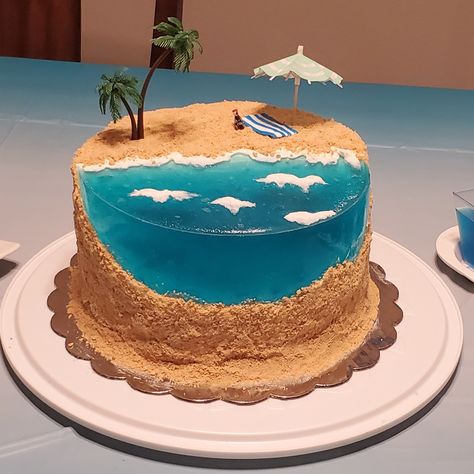 Aquarium Cake, Ocean Birthday Cakes, Beach Birthday Cake, Island Cake, Ocean Cakes, Jello Cake, Nautical Cake, Sea Cakes, Beach Cakes