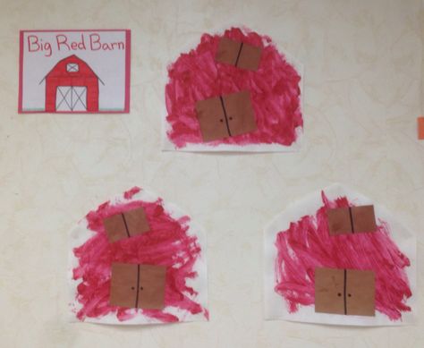 Big red barn. Young toddler children painted a red barn and added a door and window. On The Farm Activities Toddlers, Farm Theme Crafts Toddlers, Barnyard Crafts Preschool, Farm Theme Art Preschool, Old Mcdonald Crafts Preschool, Barn Crafts For Kids, Farm Theme For Toddlers, Barn Crafts Preschool, Farm Art For Preschool