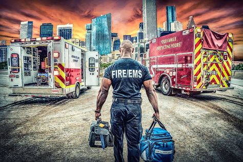 Police Art, Fire Medic, Ems Humor, Firefighter Art, Firefighter Paramedic, Firefighter Emt, Patriotic Pictures, Emt Paramedic, Volunteer Firefighter