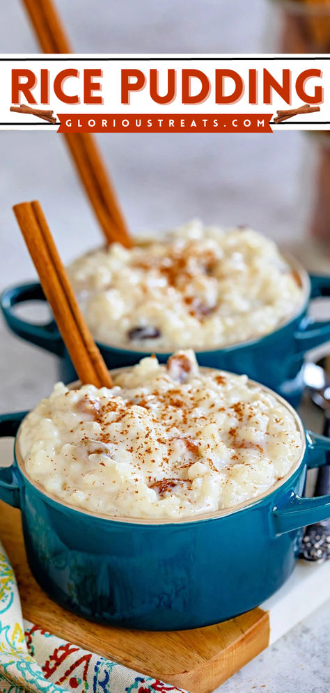 This Creamy Rice Pudding is a comforting and classic Thanksgiving sweet treat flavored with cinnamon and vanilla. This easy dessert can be served warm or chilled and can be made in advance. It also makes a simple Christmas dessert! Pudding Videos, Best Rice Pudding Recipe, Rice Pudding Recipe Easy, Cinnamon Rice, Rice Puddings, Easy Rice Pudding, Old Fashioned Rice Pudding, Easy Pudding Recipes, Rice Pudding Recipes