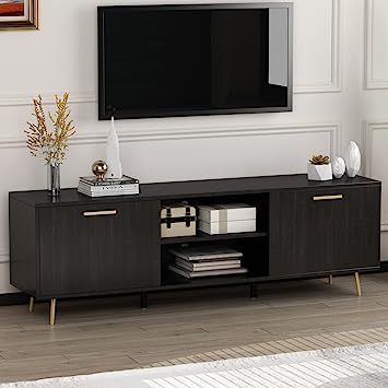 Entertainment Shelves, Black Tv Cabinet, Black Tv Stand, Tv Console Table, Black Tv, Cool Tv Stands, Tv Stand Console, Tv Stand With Storage, Tv Unit Design