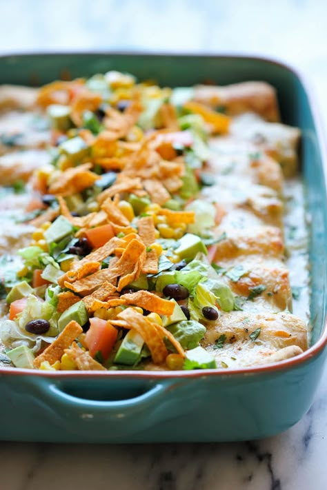 White Chicken Enchiladas, Sour Cream Sauce, Enchilada Recipes, White Chicken, South Of The Border, Green Chile, Chicken Enchiladas, Cream Sauce, Mexican Dishes