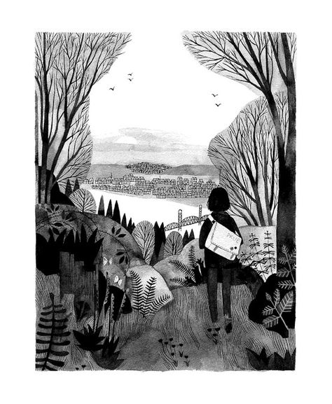 Carson Ellis - Wildwood Carson Ellis, Home Drawing, Black And White Illustration, Illustrations And Posters, Illustration Vector, Children Illustration, Book Illustration, In The Woods, Illustrations Posters