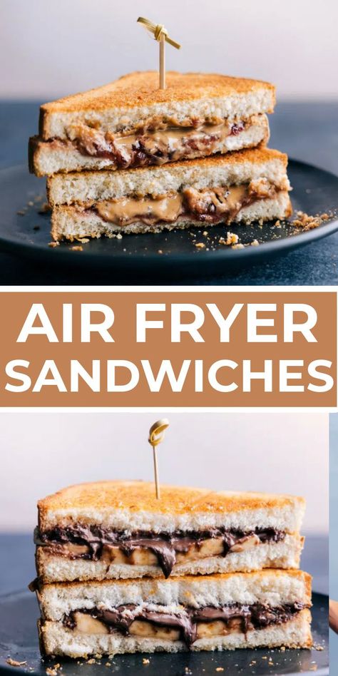 Air Fryer Sandwiches, Peanut Butter Jelly Recipes, Breakfast And Lunch Ideas, Nutella Sandwich, Fried Butter, Lunch Quick, Banana Snacks, Banana Sandwich, Chelsea's Messy Apron