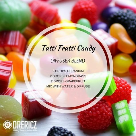 Tutti Fruitti Candy - Essential Oil Diffuser Blend Spring Diffuser Blends, Doterra Diffuser, Car Diffuser Essential Oils, Essential Oil Combinations, Diy Essential Oil Recipes, Aromatherapy Recipes, Essential Oil Diffuser Blends Recipes, Diffuser Oil, Essential Oils Health