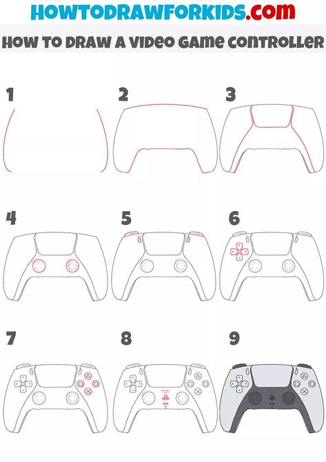 How To Draw A Video Game Controller, How To Draw A Controller, How To Draw A Nintendo Switch, Video Game Controller Art, Ps5 Controller Drawing, Playstation Controller Drawing, Video Game Controller Drawing, Game Controller Drawing, Ps4 Drawing