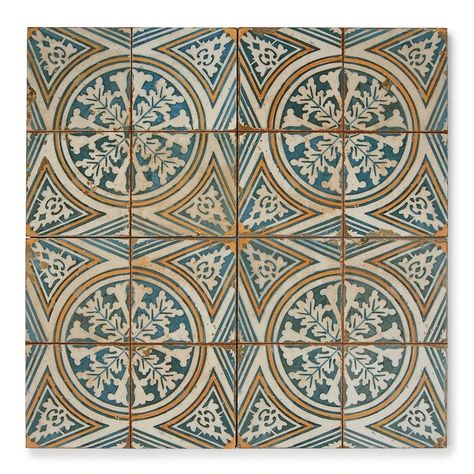 Spanish Chateau, Fireplace Hearth Tiles, Small Cloakroom, Blue Floor Tile, Porcelain Superstore, Hearth Tiles, Attic Library, Dollhouse Wall, Patterned Kitchen Tiles