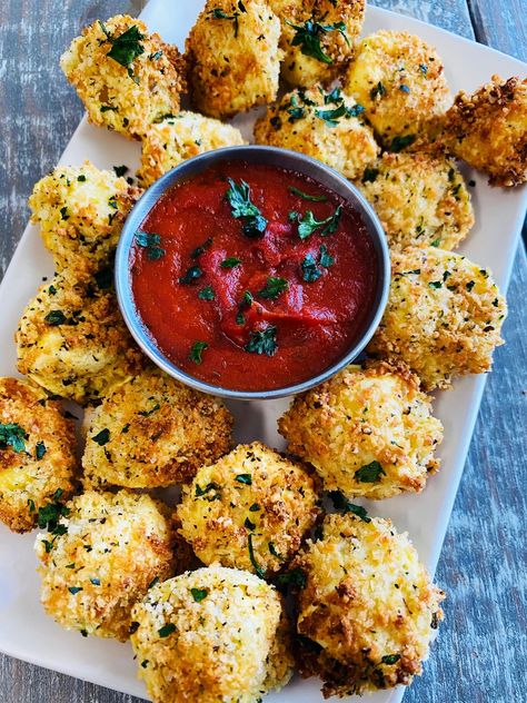 Air Fryer Crispy Tortellini Bites - Cooks Well With Others Air Fryer Tortellini, Tortellini Bites, Pizza Sauce, Tortellini, Parmesan, Air Fryer, Appetizer, Pizza, Sauce